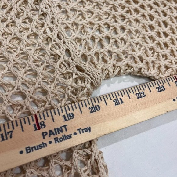 Beige Crochet Knit Star Sweater Open Weave Lightweight Short Sleeve Top - Picture 5 of 7